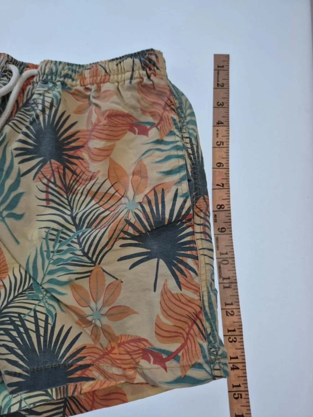 Zara Man Swim Trunks Mens M Tropical Palm Print Mesh Lined Drawstring Beach